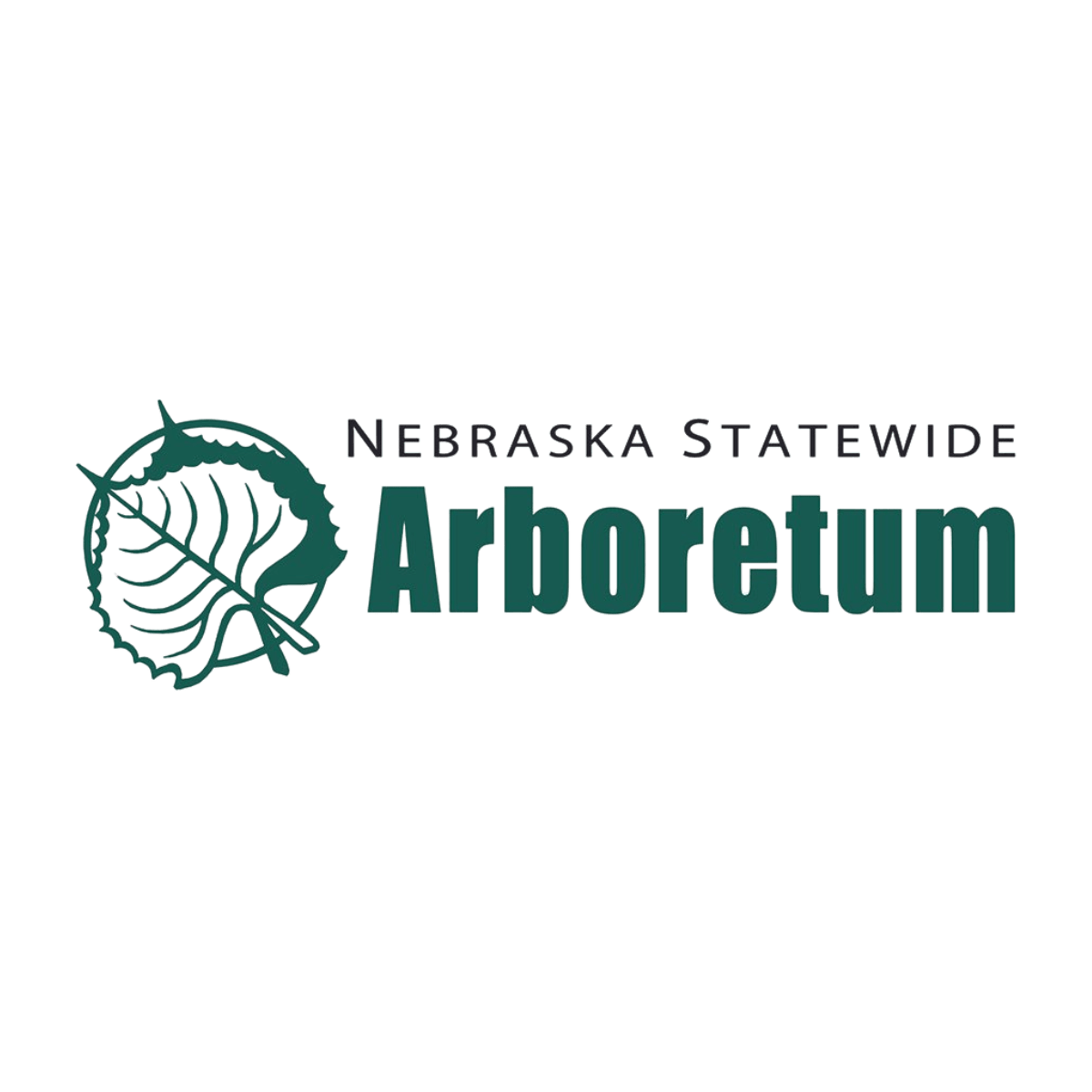 Logo of Nebraska Statewide Arboretum featuring a stylized leaf design alongside bold text on a green background.