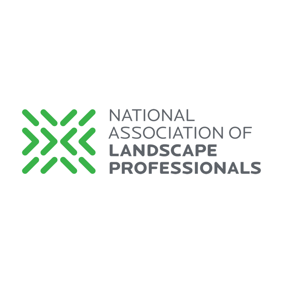 Logo for the National Association of Landscape Professionals with green abstract design and gray text on a transparent background.