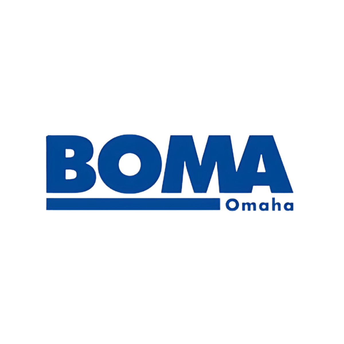 A blue, block-lettered logo reads "BOMA Omaha," with a horizontal line beneath "BOMA" and "Omaha" in smaller text.