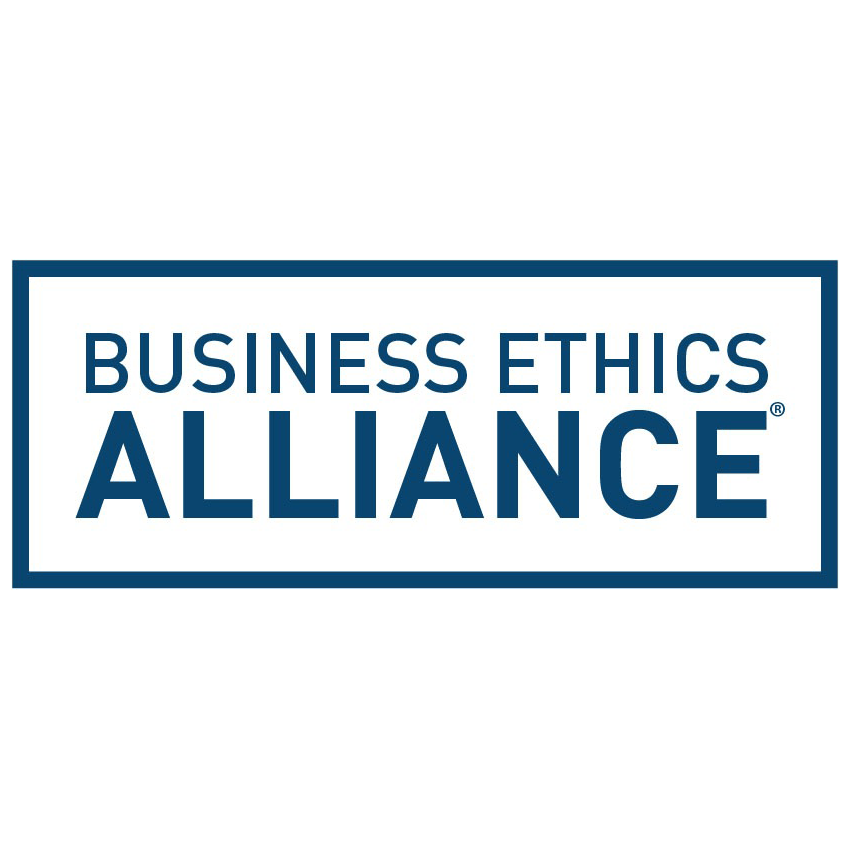 The image displays a blue and white logo reading "Business Ethics Alliance" within a rectangular border on a plain background.