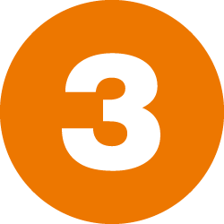 A bold, orange circle features a white number "3" in the center, set against a transparent background.