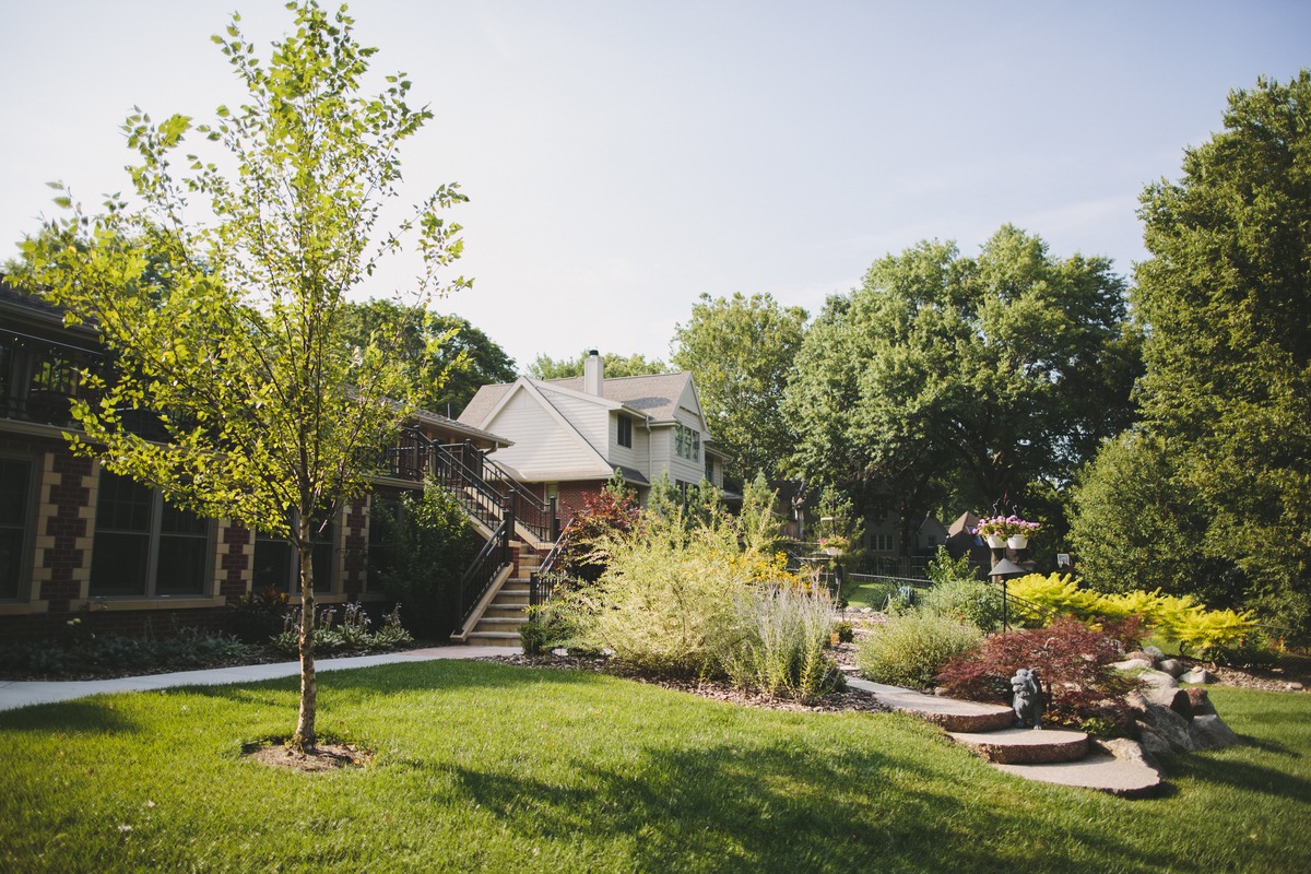 Landscaped yard with stone pathway
