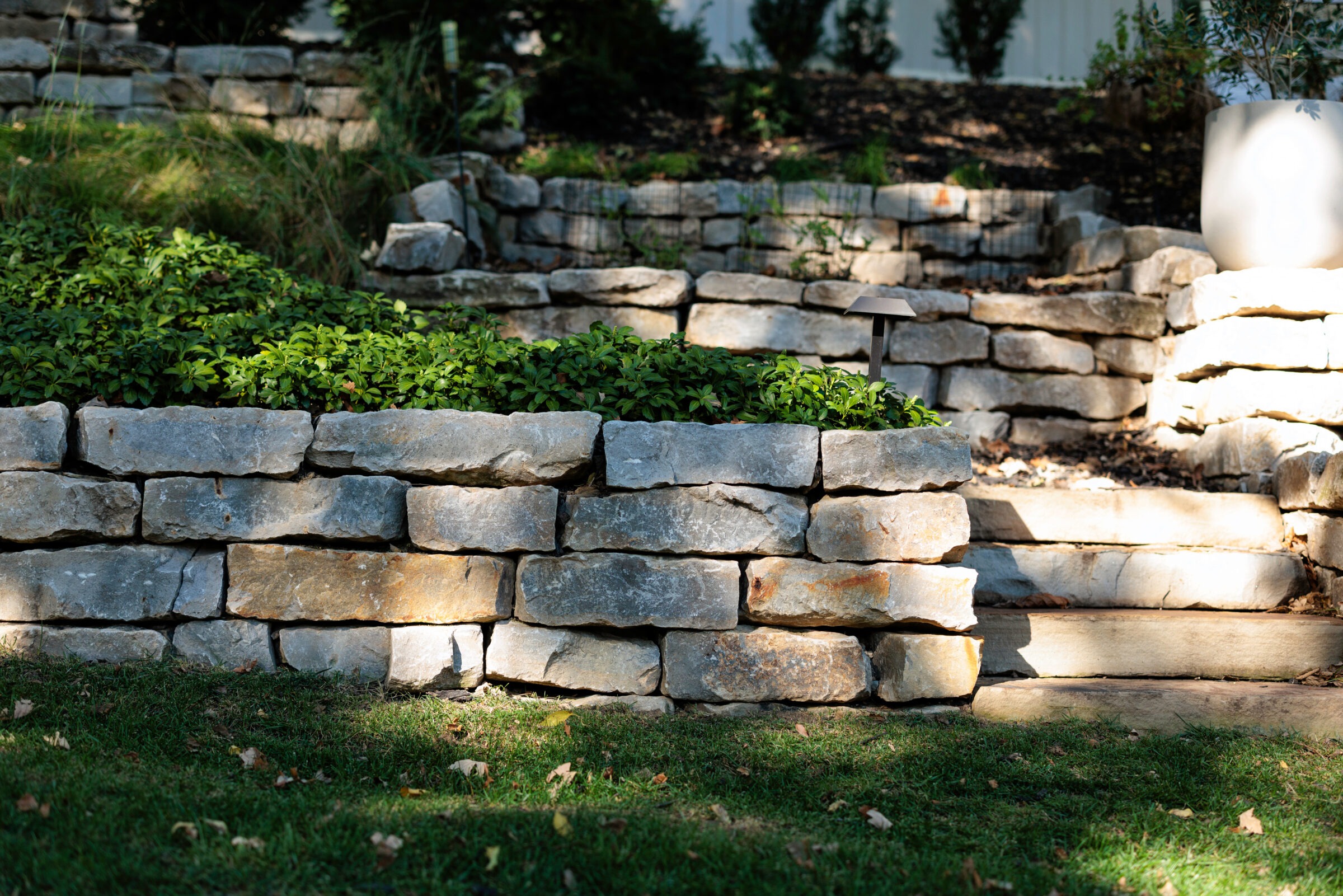 A retention garden with stone steps